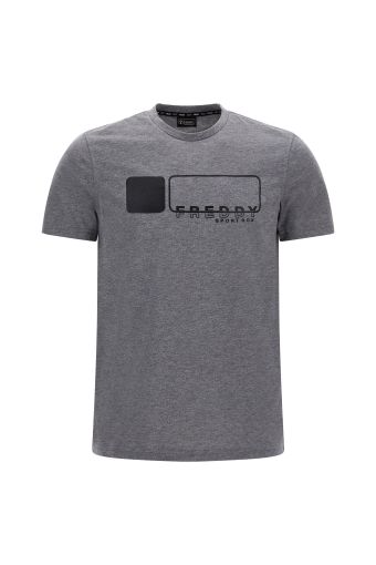 T-shirt gris mélangé avec imprimé noir brillant
