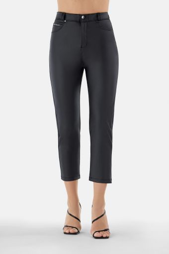 Straight-leg ankle-length FREDDY BLACK trousers in faux leather