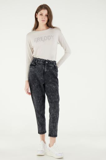 Jeans FREDDY BLACK Marmor-Waschung mit extra hohem, gekräuseltem Bund