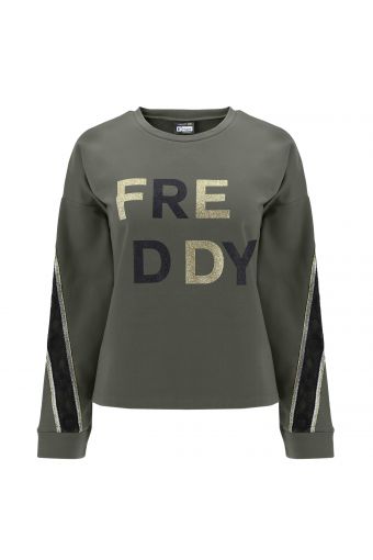 Comfort-fit sweatshirt with a black and gold glitter FREDDY print and bands