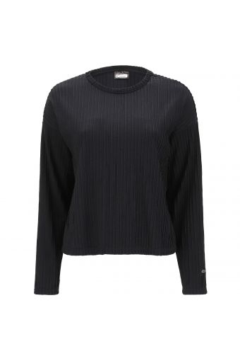 Comfort-fit black jacquard sweater with raised lurex stripes
