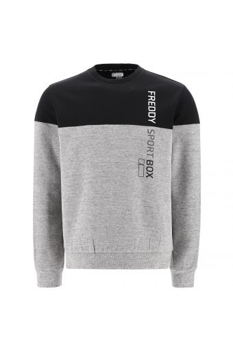 Plain/melange grey colour block sweatshirt with a vertical FREDDY SPORT BOX print