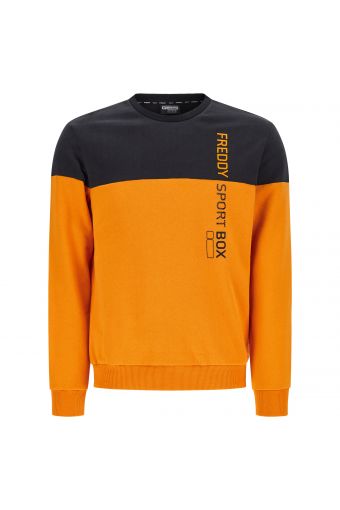 Two-tone sweatshirt with a vertical FREDDY SPORT BOX print