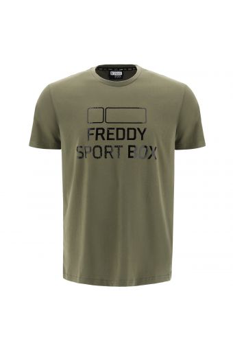 Plain colour t-shirt with a large, shiny FREDDY SPORT BOX print