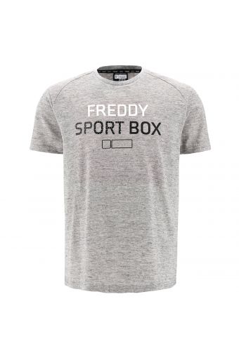 Melange grey t-shirt with FREDDY SPORT BOX and No Logo prints