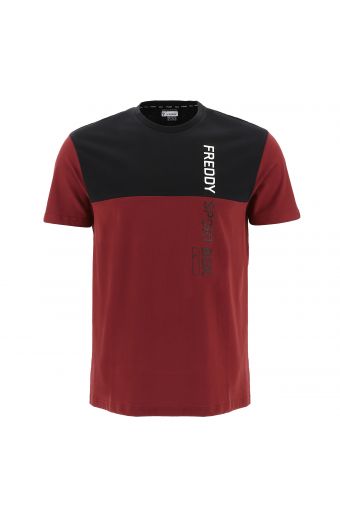 Two-tone t-shirt with a vertical FREDDY SPORT BOX print