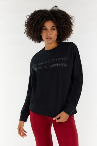Crew neck cotton sweatshirt with a tone-on-tone print
