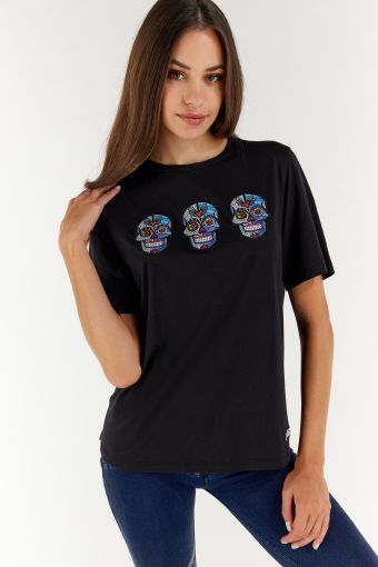 Black t-shirt with skulls - Romero Britto Collection