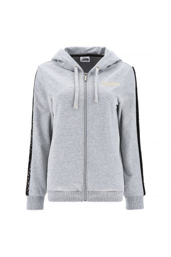 Melange grey hoodie with sequin bands on the sleeves