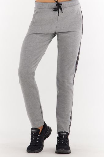 Melange grey joggers with lateral bands featuring gold lettering