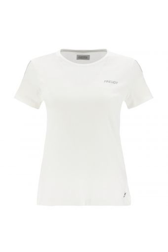 White t-shirt with silver micro-rhinestone details