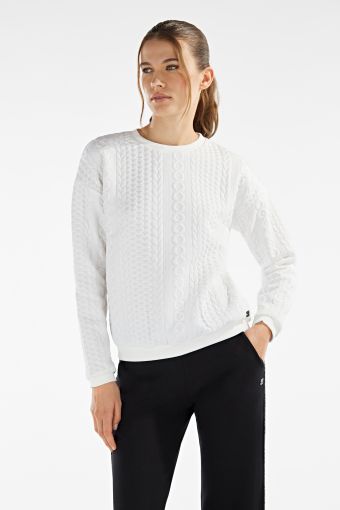 Crew neck sweatshirt with a cable knit effect
