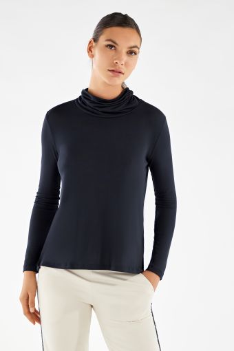 Long-sleeve modal jersey t-shirt with a cowl collar