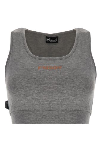 Melange grey medium-support sports bra with a copper Freddy logo