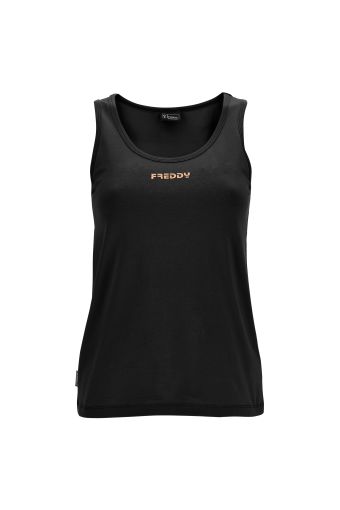 Stretch jersey tank top with a copper Freddy logo