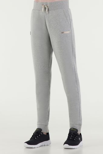 Melange grey joggers with a drawstring and copper details