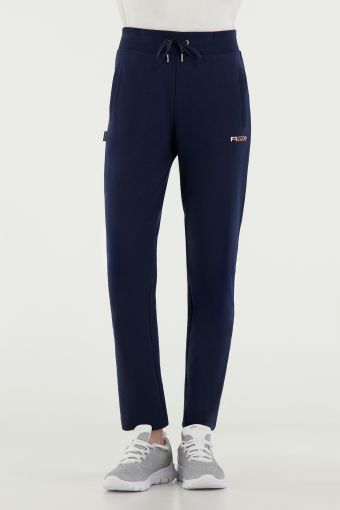 Athletic trousers with a cigarette cut and a copper print