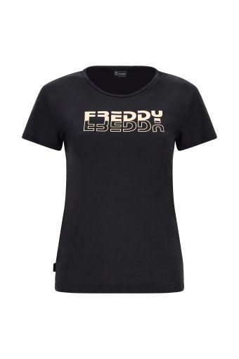 Lightweight jersey t-shirt with a shiny copper-hued Freddy print