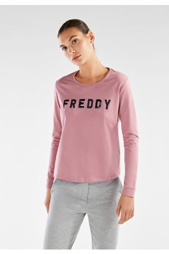 Comfort fit long-sleeve t-shirt with a sequin FREDDY graphic 