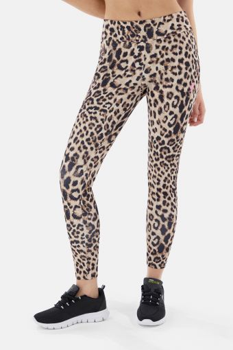 Animal print stretch polyester leggings with a high waist