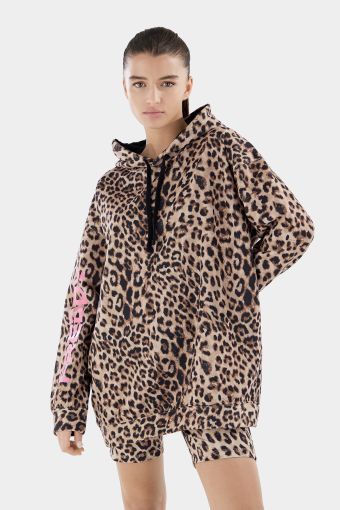Comfort-fit animal print hoodie with a print on one sleeve