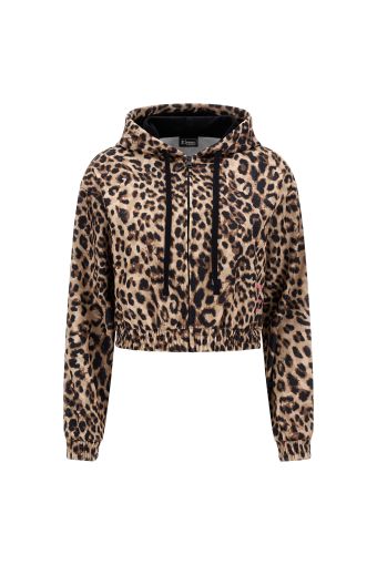Cropped animal print sweatshirt with gathering on the lower hem and cuffs