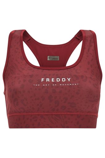 Breathable eco-friendly sports bra with an all-over print
