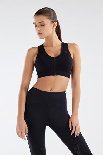 Seamless sports bra with a zip and removable padding