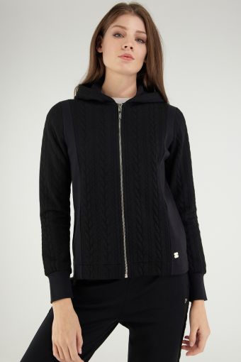 Cable-effect hoodie with a zip