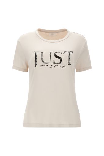 Viscose jersey t-shirt with a JUST NEVER GIVE UP graphic