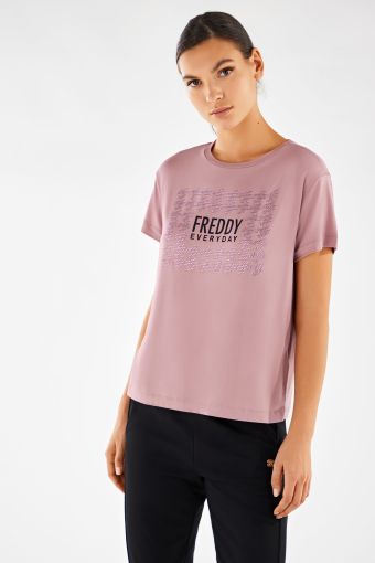 Comfort-fit viscose jersey t-shirt with a rhinestone houndstooth motif