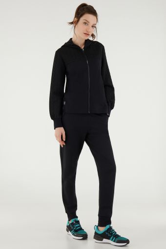 Regular-fit track suit with a cable-knit-effect hoodie
