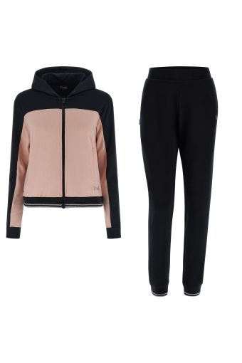 Colour block track suit with a hood and striped Lurex trim