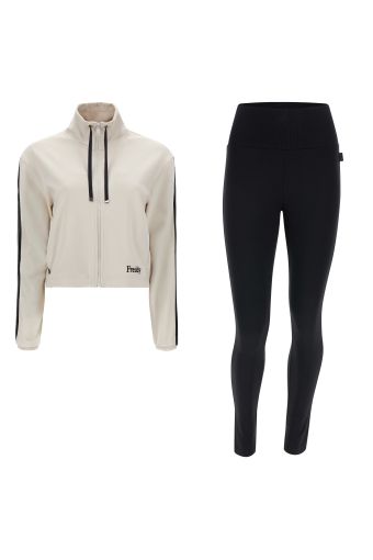 Bonded fleece track suit with a full zip, a high neck, and slim-fit trousers