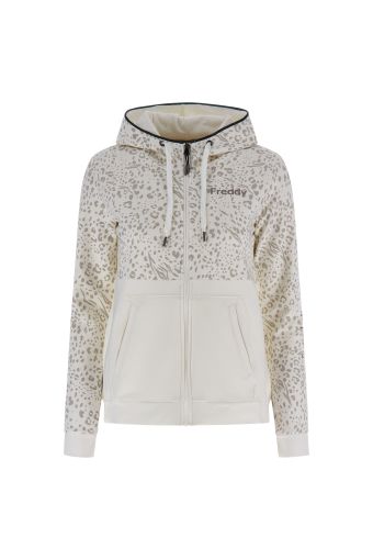 Animal print and plain colour zip-front hoodie