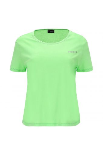 T-shirt, cut short, in lightly fluorescent jersey with small silver logo