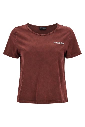 Cropped garment-dyed comfort-fit t-shirt with a used effect