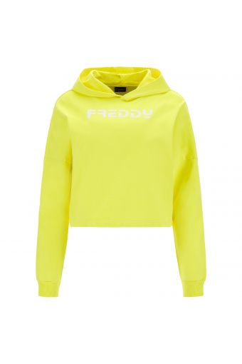 Fluorescent cropped lightweight hoodie with a print