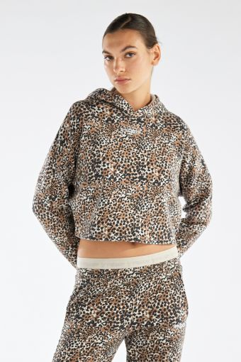 Cropped comfort-fit animal print hoodie