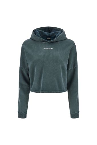 Used-look garment-dyed cropped hoodie