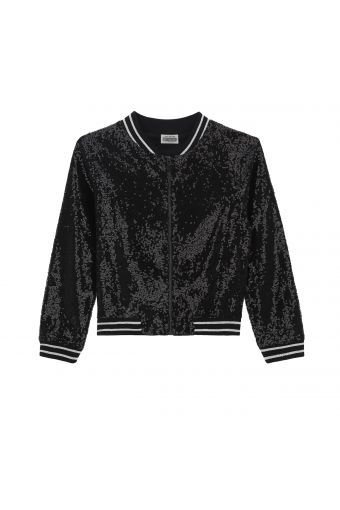 Bomber style jacket covered with sequins