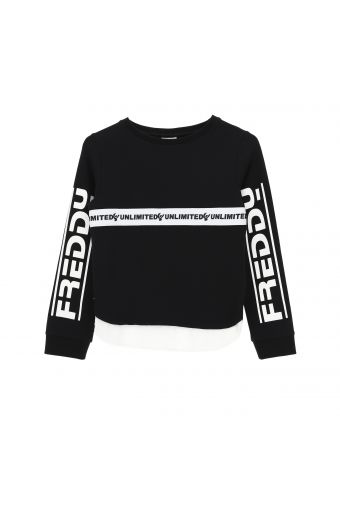 Sweatshirt, black, 2 in 1, with white decorations and an insert on the bottom