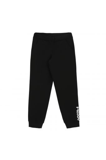 Trousers, black, made of fleece with print on the bottom