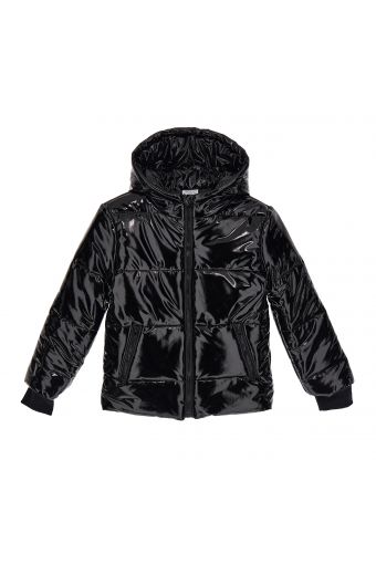 Shiny puffer jacket with a hood and zip pockets
