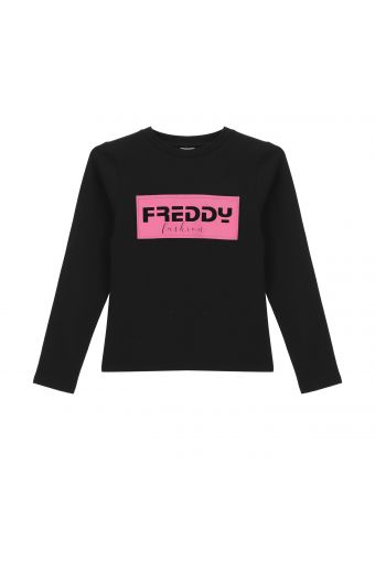 T-shirt, long sleeves with Freddy fashion print in fuchsia