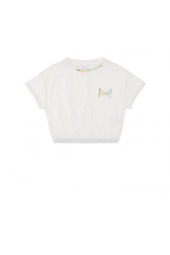Cropped t-shirt with colourful lettering and an elastic lower hem