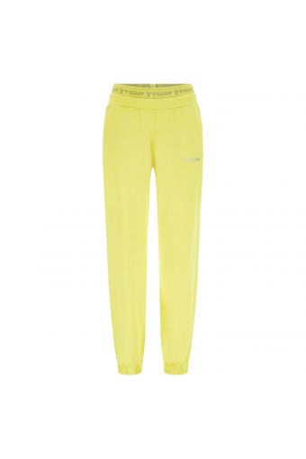 Joggers with printed elastic and glitter logo, in lightly fluorescent fleece