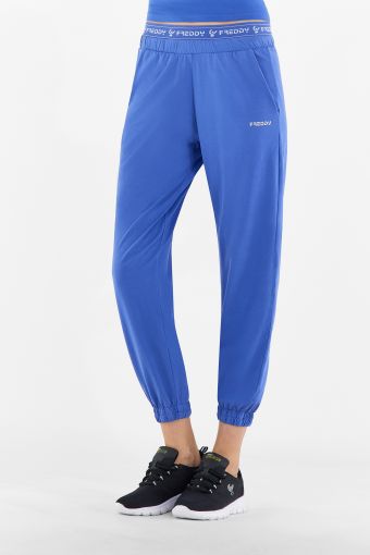 Jersey joggers with a visible branded elastic waistband