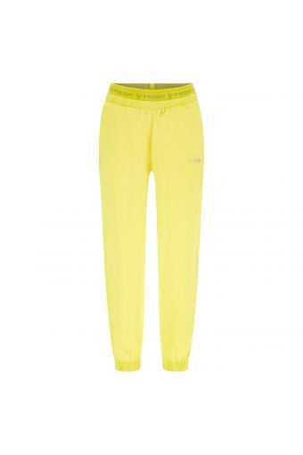 Joggers in poplin fluo with a visible branded elastic waistband