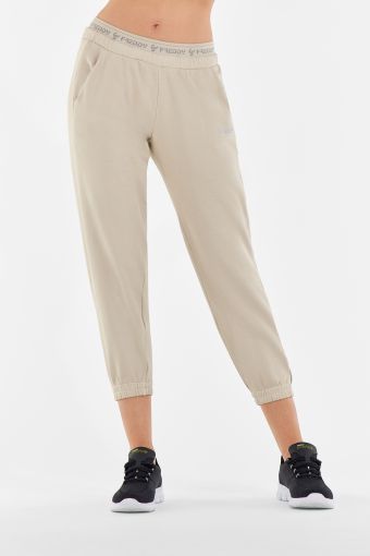 Stretch poplin trousers with logo-printed elastic